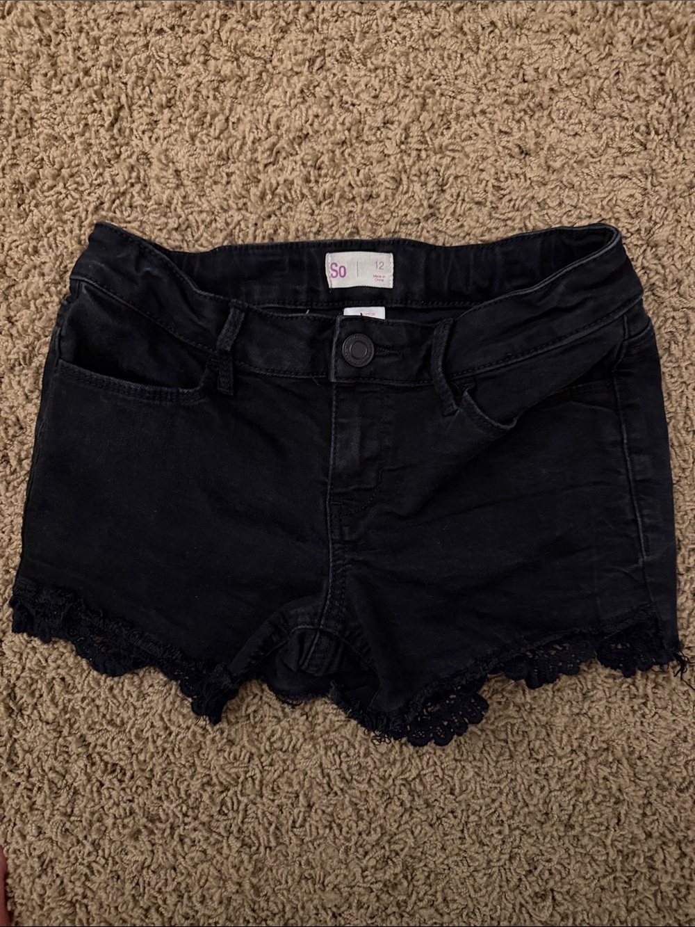 SO Black Lace-Trim Denim Shorts
